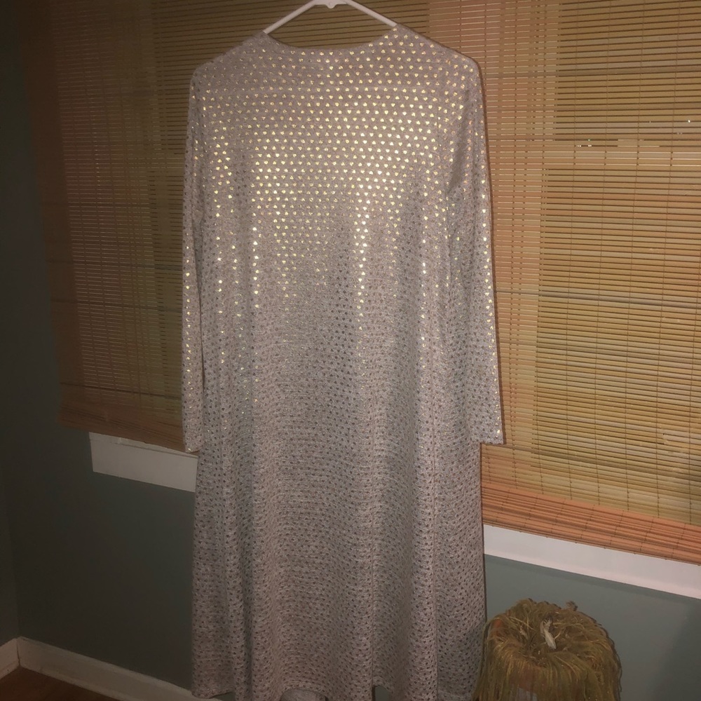 LuLaRoe Sarah Heart Print Metallic Duster